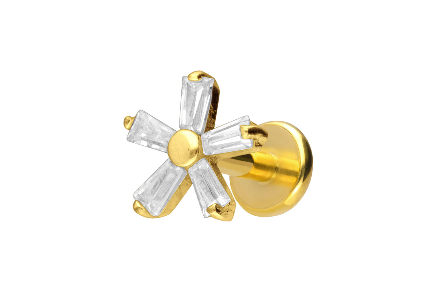 Titan Labret Piercing mit Push Fit KRISTALLBLUME